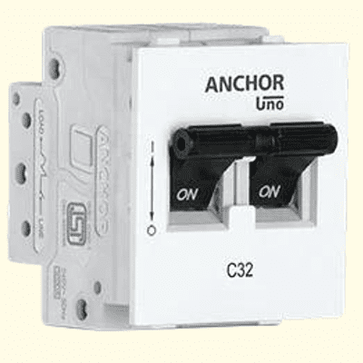 Anchor Roma Plus MCB, 16A DP 'C' Type UNO Mini Modular MCB, 89988 (Set of 6)